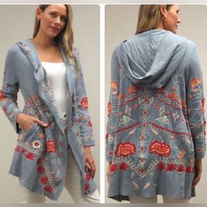 Embroidered Hooded Jacket - Blue and Red